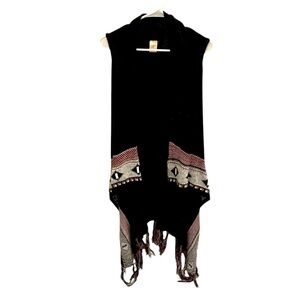 Lildy Multi Color Printed Sweater Vest Fit Black Aztec Fringe Size L/XL